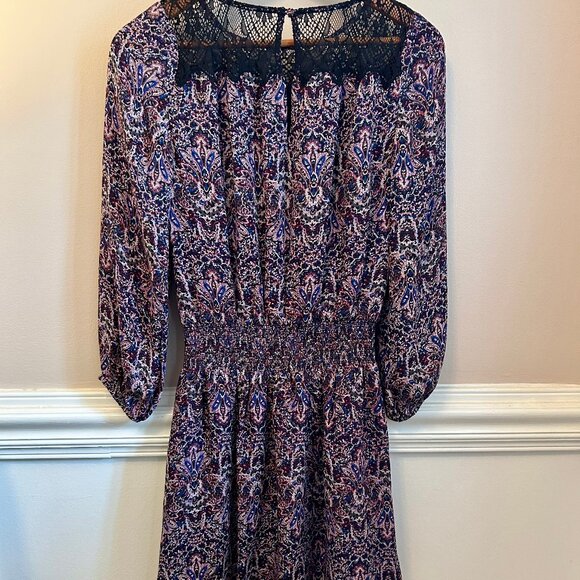 Joie Amedeo Silk Blouson Paisley Dress with Shirred Waist and Lace Yoke Size XS - Picture 4 of 14